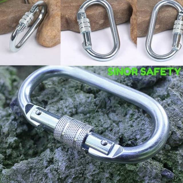 Carabiner Panjat Tebing 25 KN Oval Screw Baja Galvanis Safety Harness