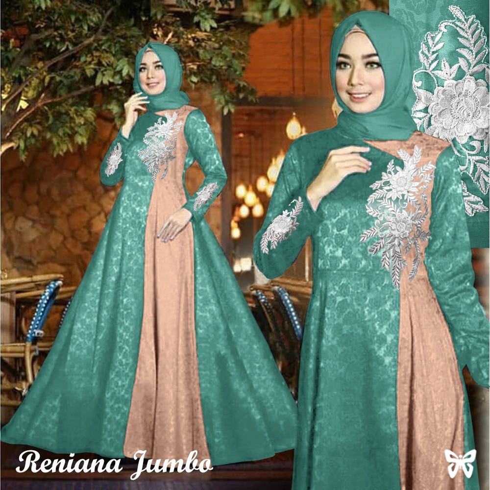 Maxi Gamis Pesta RENIANA L - 5XL Baloteli Emboss Motif Bordir Bunga Mewah Terbaru-2