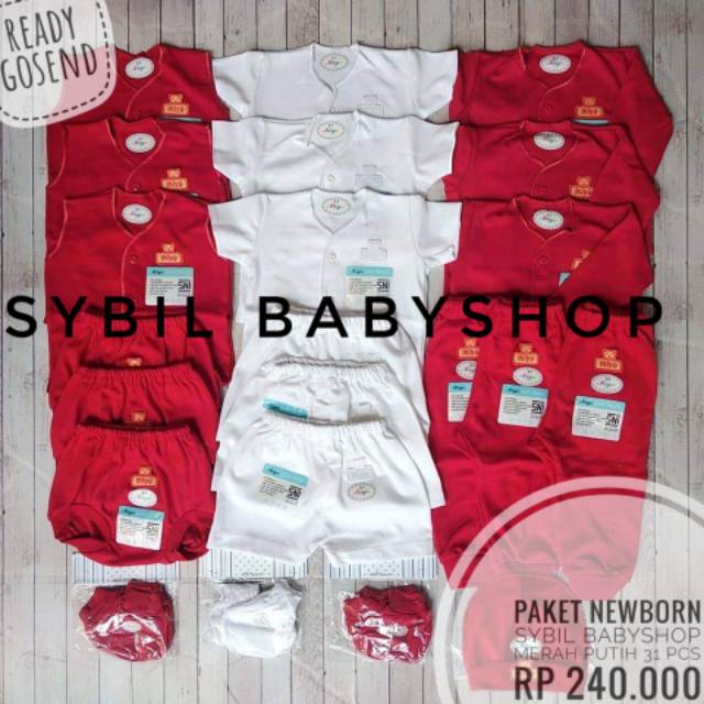 Paket MIYO Newborn / Bayi MERAH-PUTIH (31 pcs) / Paket Baju Lahiran Size 0-3M / 3-6M