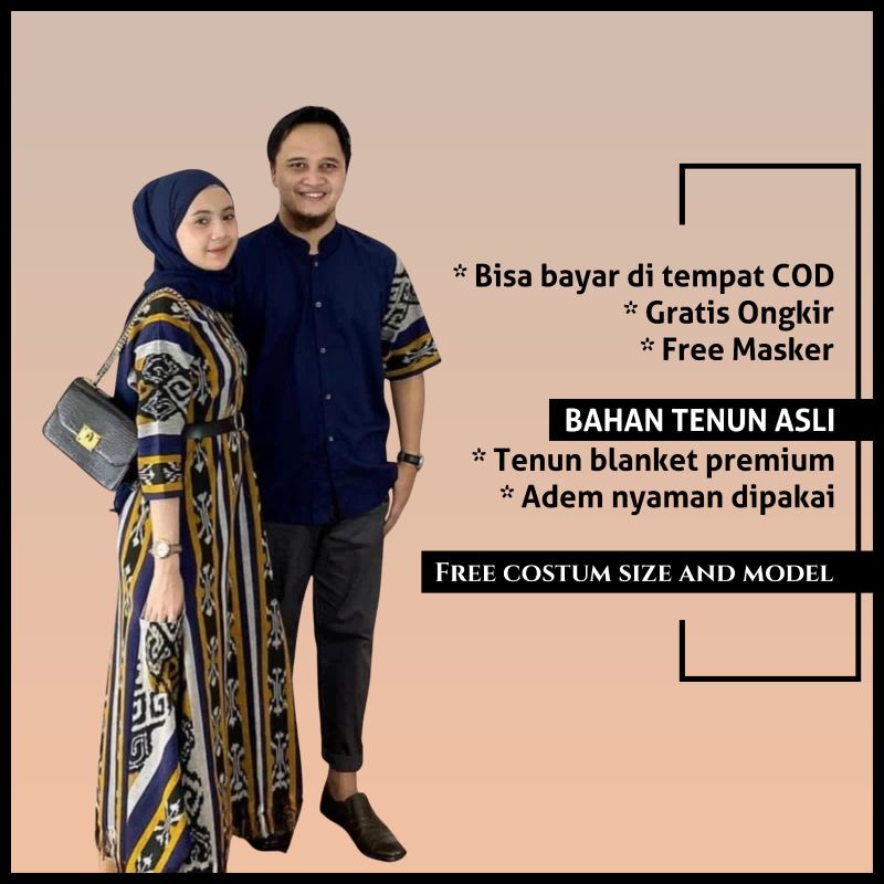 READY // Couple tenun - baju tenun - baju kondangan - kuning mix navy - dress tenun original