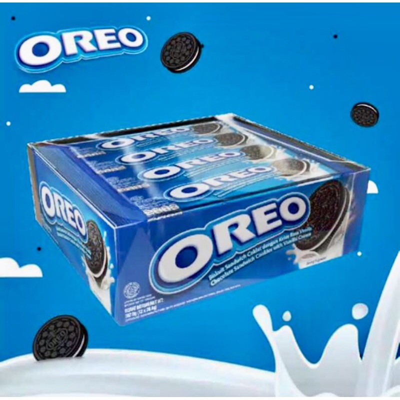 

Oreo Biskuit sandwich 28g isi 12 pieces dengan 4 Varian rasa cream