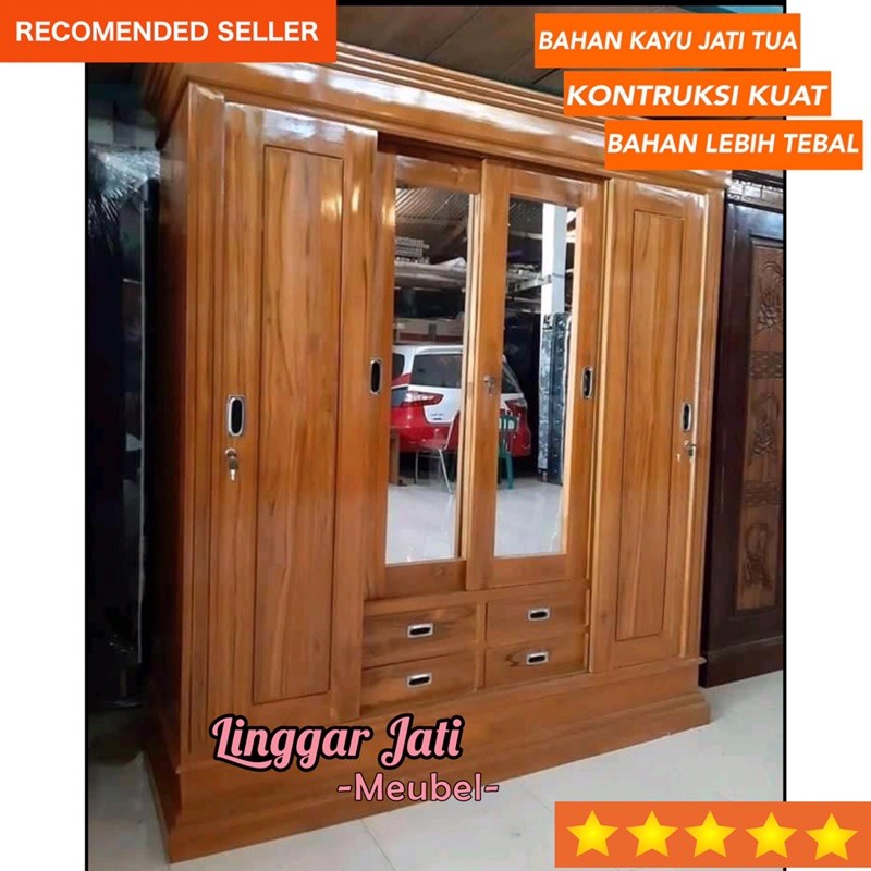 ALMARI PAKAIAN PINTU 3 PINTU 4 CERMIN KACA LEMARI JATI LEMARI CERMIN MINIMALIS ALMARI CERMIN BAJU