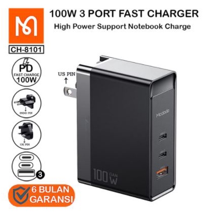 Mcdodo CH-8101 Adaptor Multi Charger GaN 100W 3 Port QC 4.0 USB TYPE-C