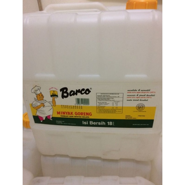 Jerigen kosong 18 liter bekas minyak goreng Barco (tanpa tutup dalam putih)