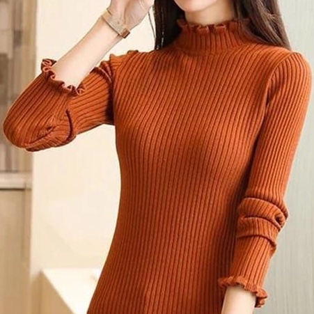 turtleneck kriwil knit / atasan kerah tinggi rajut wanita