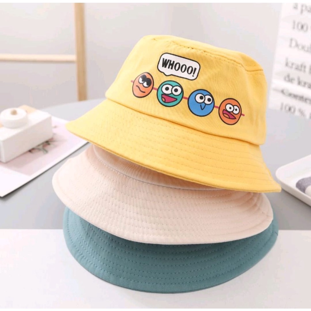 Topi Bucket Anak / Bucket Hats Lucu Motif Emot Whoo