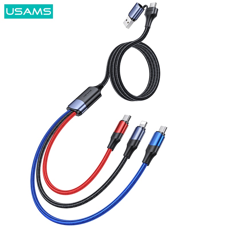 USAMS U71 Kabel Charging USB + Type-C to Triple Head 3A (Max)