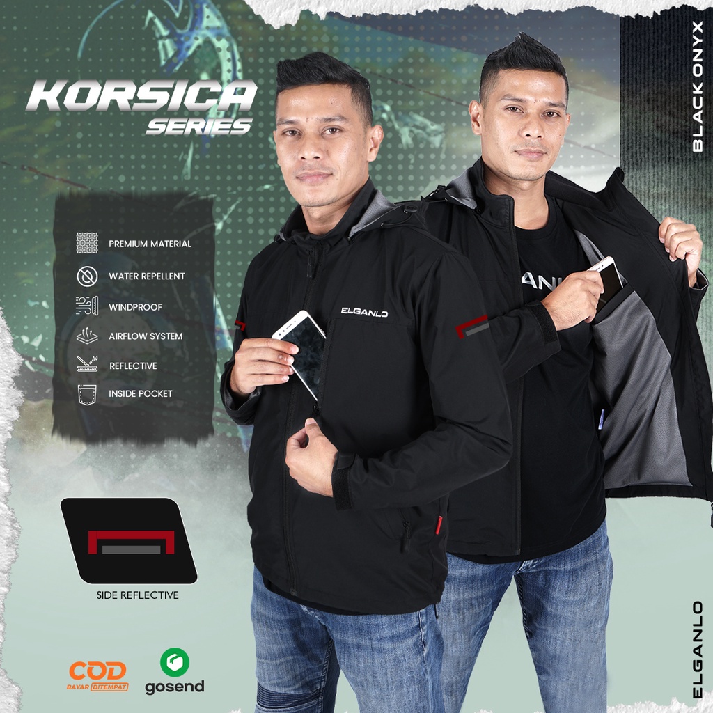 PO - Jaket Motor Harian Pria Anti Angin ELGANLO - Jacket Riding Touring Bikers Reflectif Printing Sp