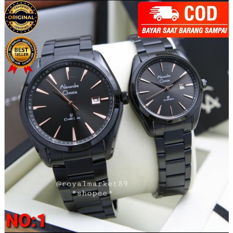 [WARNA LAIN GESER FOTONYA] ORI JAM TANGAN COUPLE ALEXANDRE CHRISTIE MURAH RANTAI STAINLESS STEEL ARL
