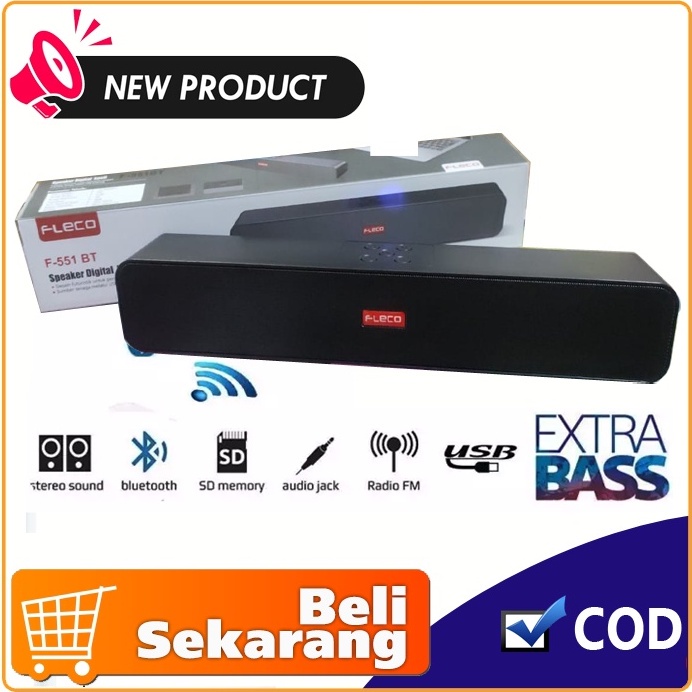 Soundbar Fleco F-551 BT USB /Speaker Aktif Laptop Komputer HP Super Bass /Speaker Digital Fleco