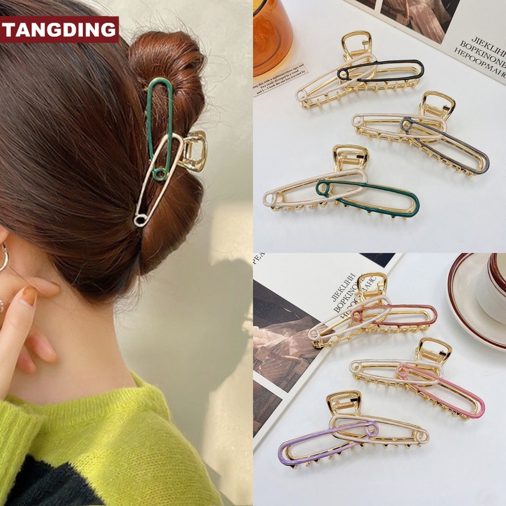 【COD Tangding】Jepit Rambut Bentuk Hiu Besar Bahan Logam 6 Warna Untuk Wanita