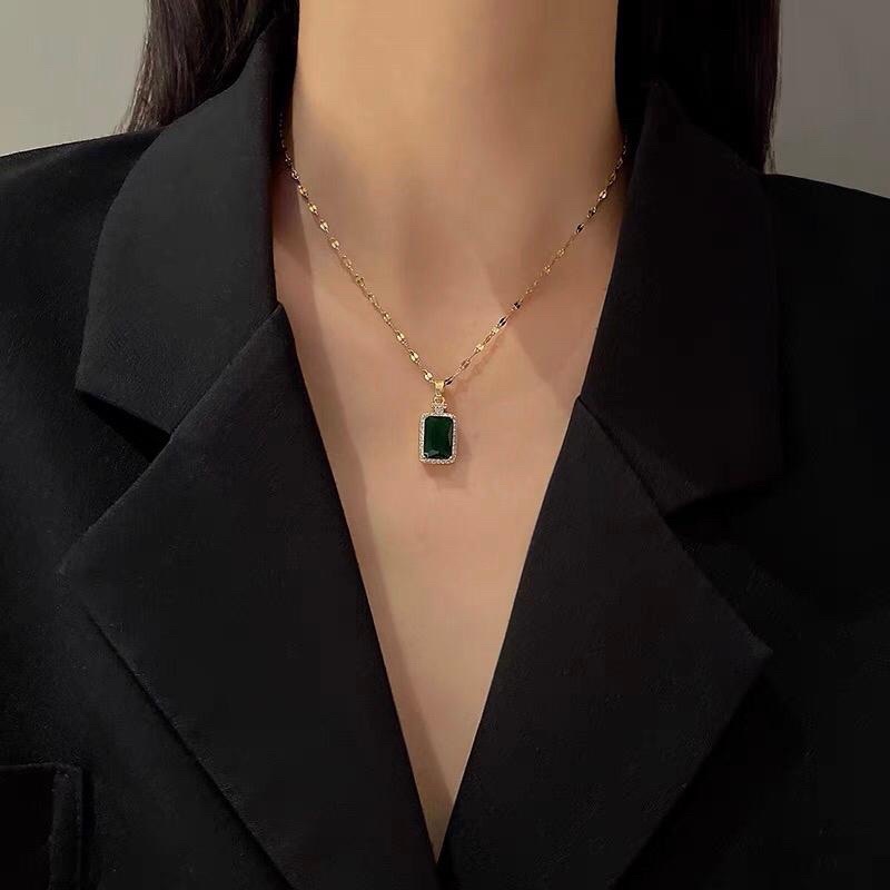 Kalung Titanium Green Mata Tanam Trending Korea Fashion Style