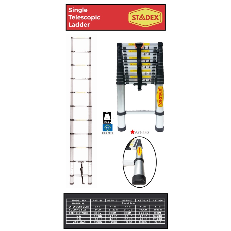 Tangga Teleskopik Single 4,4 meter Merk STADEX by Skalaz