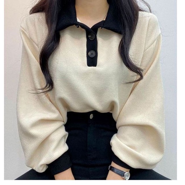 Sweater Wanita | Collar Girl Sweater Korean Style | Sweatshirt Sweater Wanita