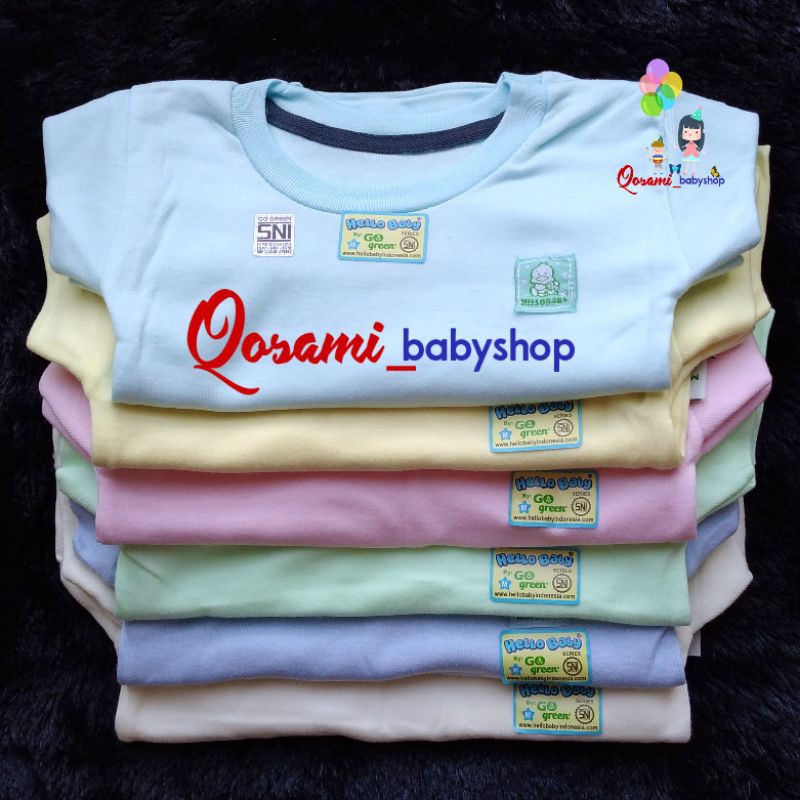 HELLO BABY 3 pcs  Kaos Oblong Pendek Bayi Polos Uk  S, M, L, XL SNI