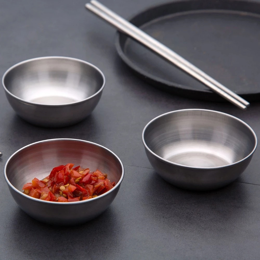 Piring Saus Celup / Sushi / Salad Bentuk Bulat Bahan Stainless Steel
