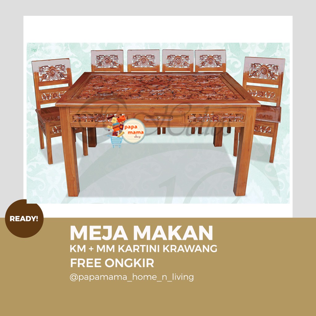 Meja Makan Mewah Set 6 Kursi Murah - Meja Makan kayu Jati Jepara Tipe Kartini Krawang - Medan