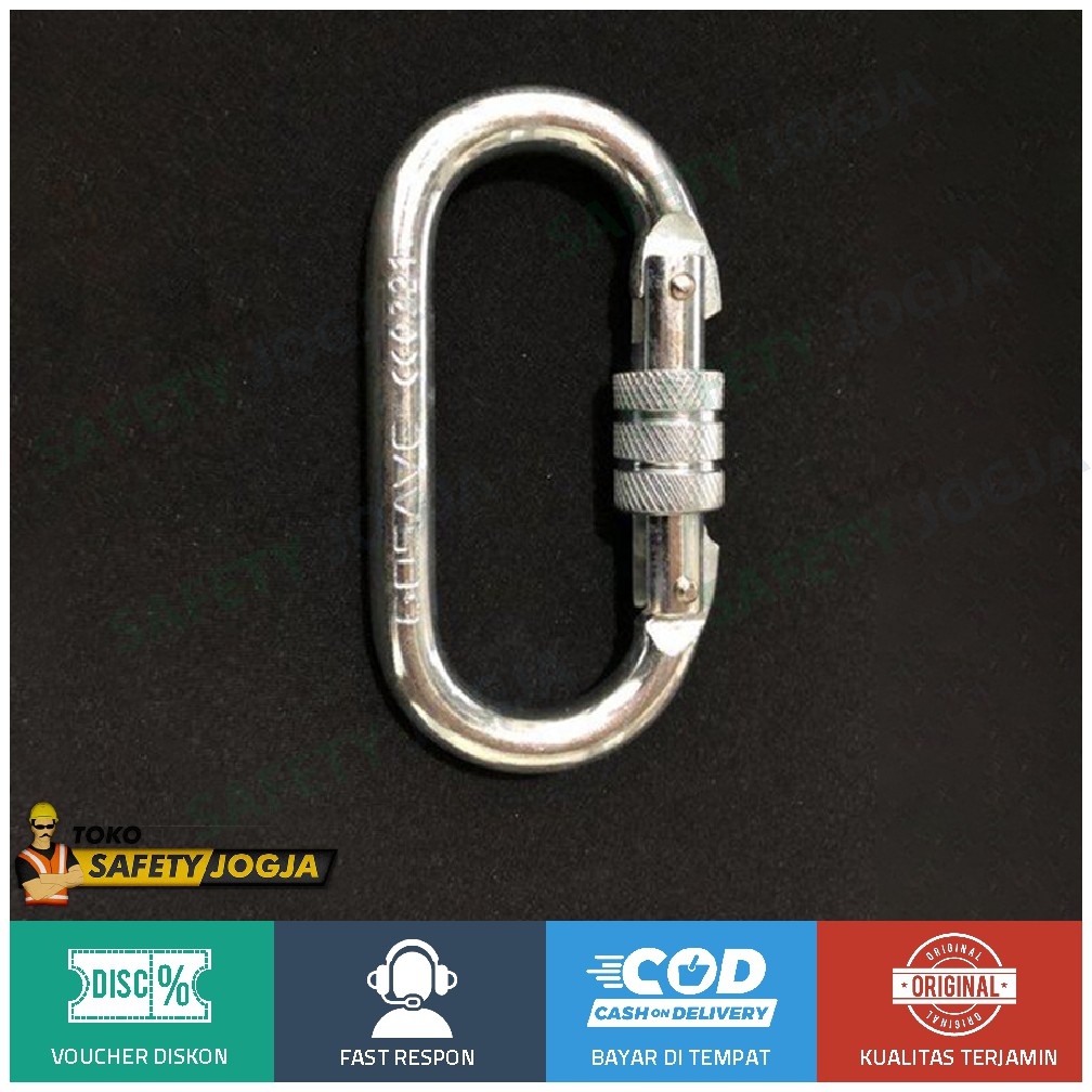 Carabiner Pro Oval Screw Baja Galvanis EN362 25KN Safety Harness