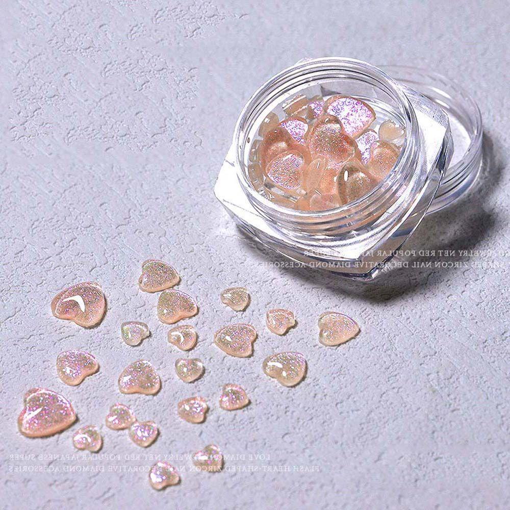 Agustina Aurora Love Heart Nail Charms Charms DIY Mata Kucing Batu Decal Craft Gems Stones Glitter Love Heart Kristal Hiasan Kuku