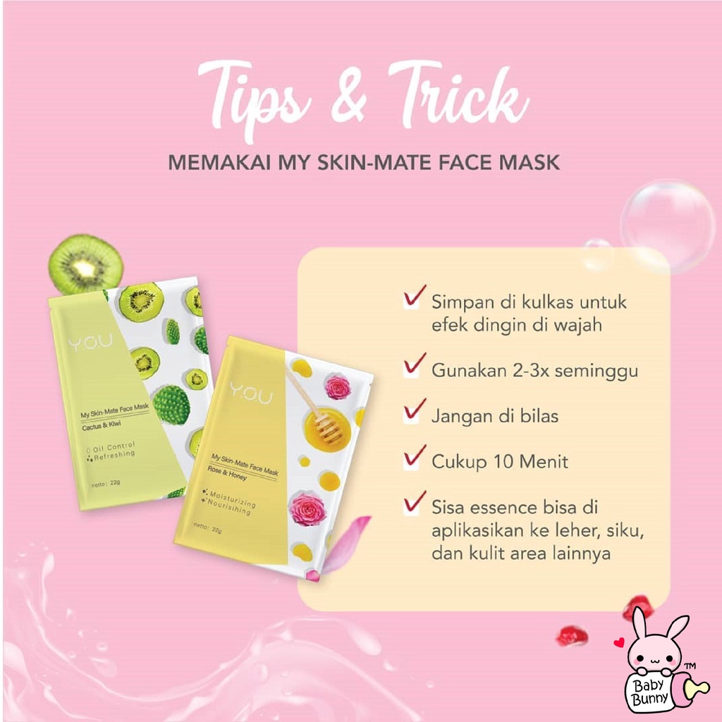 ❤ BELIA ❤ YOU My Skin - Mate Face Mask 22g | Sheet Masker Y.O.U makeups Skin Care (✔️BPOM)