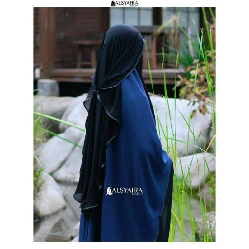 Niqab Butterfly Kancing Sifon Jetblack Alsyahra Exclusive