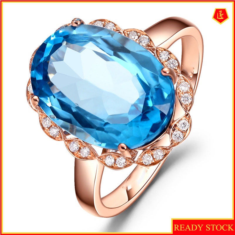 [Ready Stock]Simple Elegant Colored Gems Blue Topaz Ring