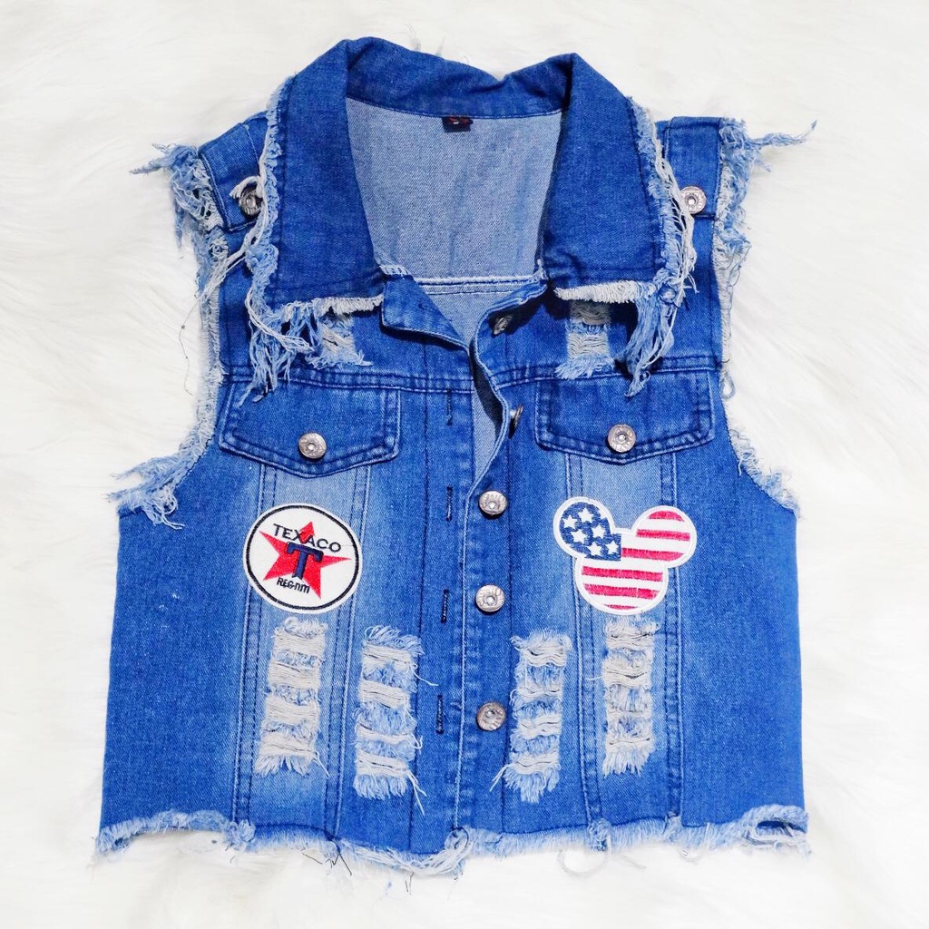 Rompi Wanita Robek Ripped - Jeans Denim Rompi Cewek - Vest Outer