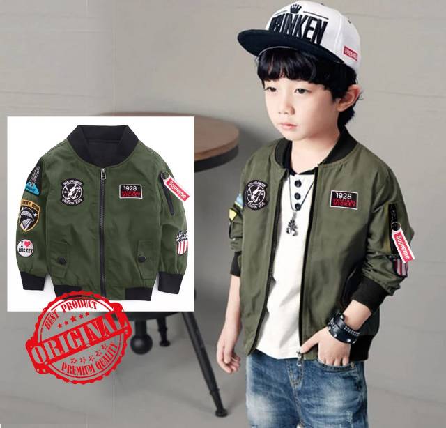 TOTOTAshop.Jaket bomber kids MICKIY,Bahan parasut mayer premium,logo bordir fit 5-7thn