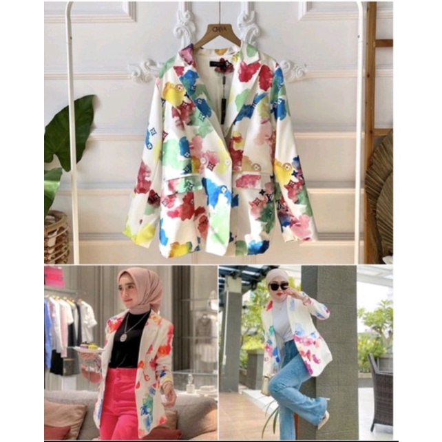 Blazer Wanita Lv B029287 Rainbow Outer Ootd Kekinian Bahan Premium Outfit Formal Dan Non Formal By F