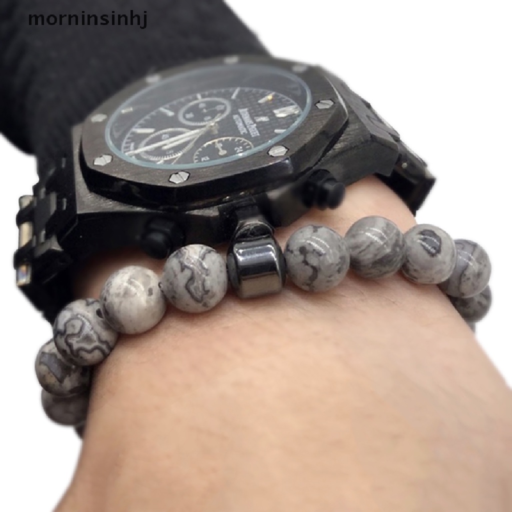 Mor Gelang Tangan Manikmanik Batu Lava Rock Alami 8mm Stretch Untuk Wanita