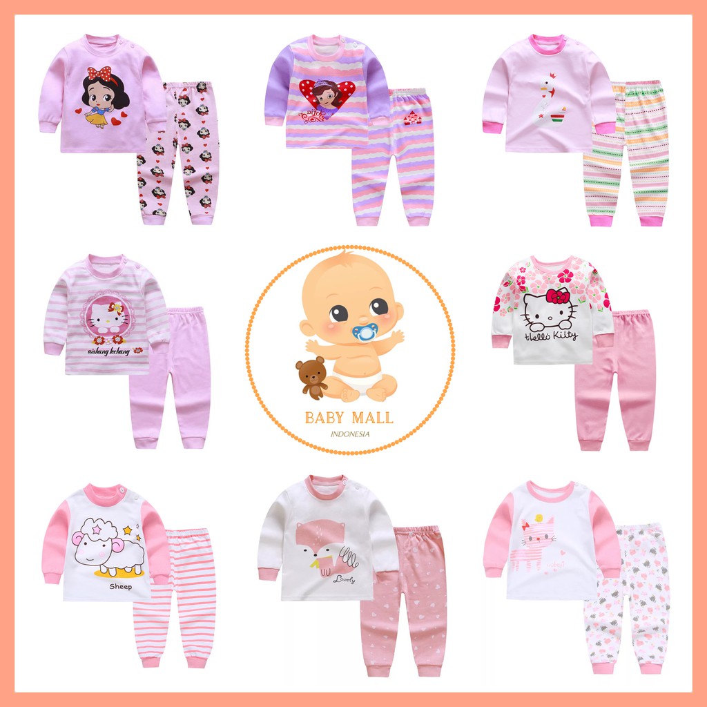 LCH - PINK SERIES Setelan Lengan Panjang Baju Tidur Import Anak Bayi Motif Perempuan