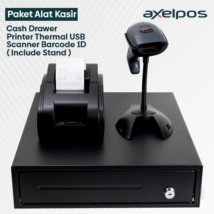 PAKET ALAT KASIR / CASH DRAWER 4 SLOT / PRINTER KASIR 58MM USB / SCANNER BARCODE 1D AUTO SCAN