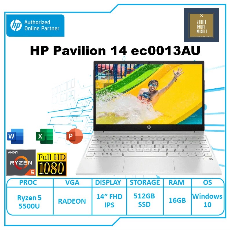 HP Pavilion 14 EC0013AU/14AU AMD RYZEN 5 5500U 16GB RAM 512GB SSD FHD