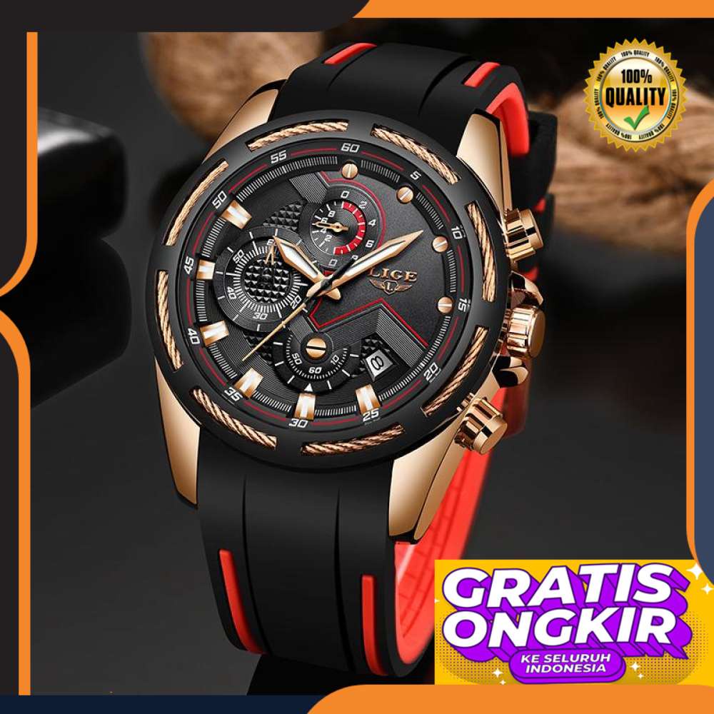 Jam Tangan Pria Sporty LIGE Man's Conographic Hand Clock, Analogue Air Quality, Automatic Date and M