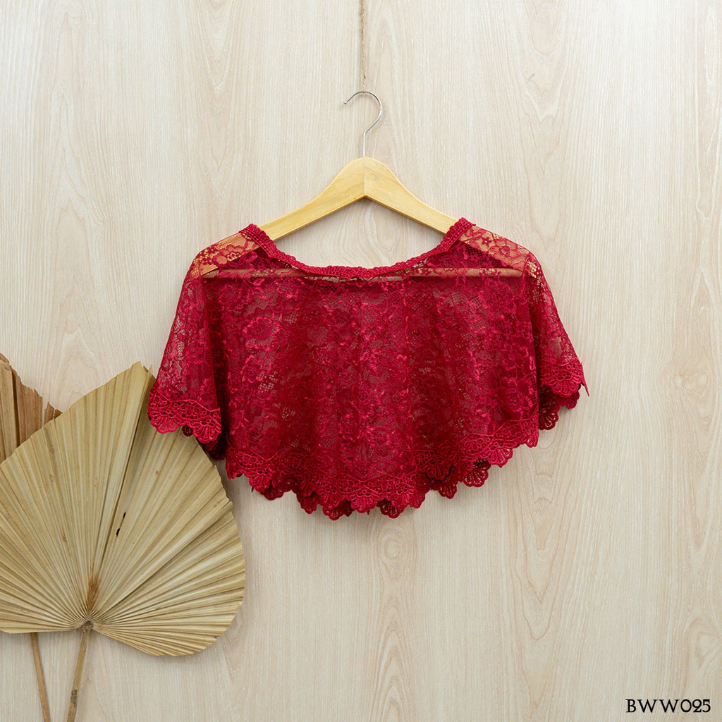 [TOKO TEPERCAYA] AKSESORIS PENGANTIN LACE BOLERO KARDIGAN BROKAT MAROON BWW025