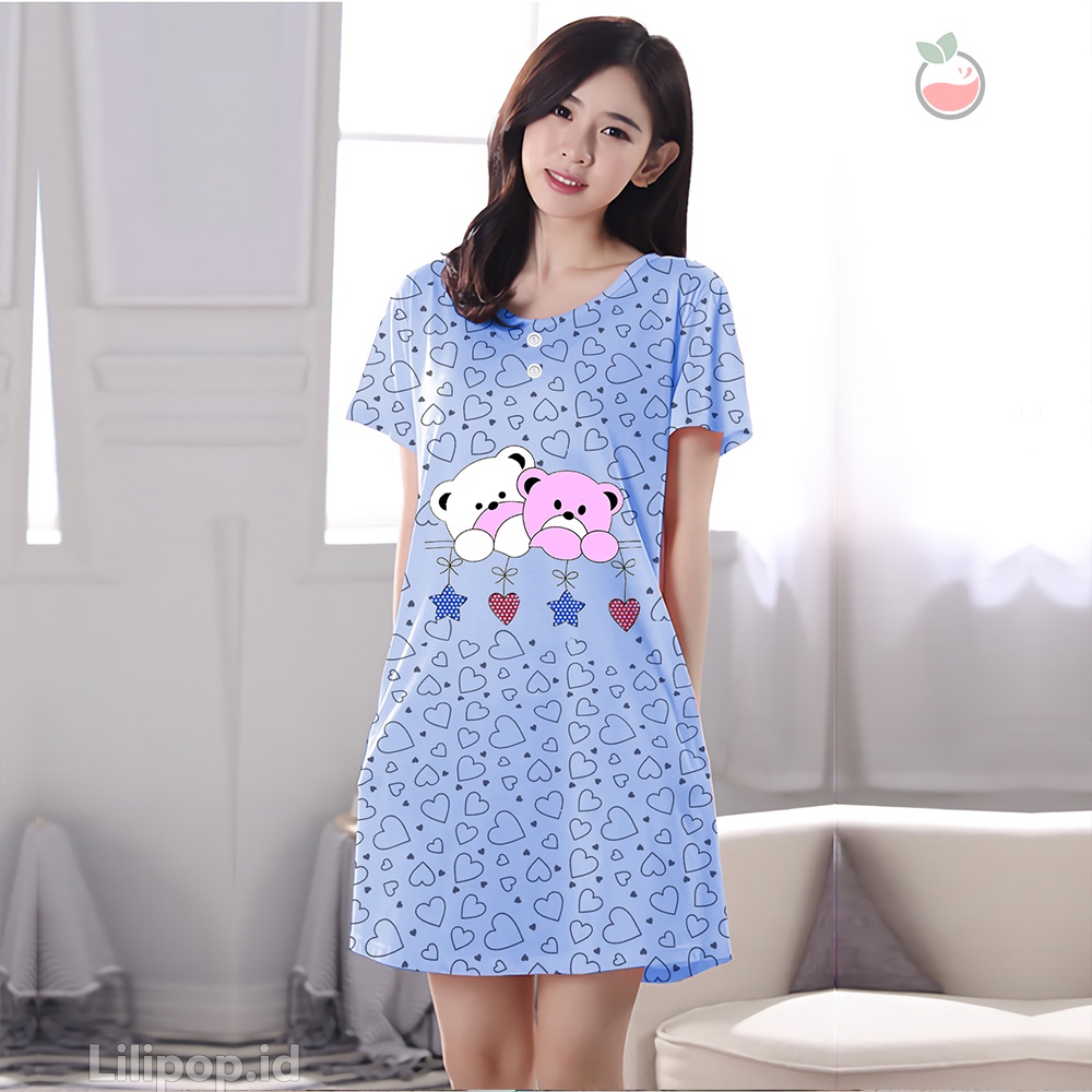 Baju Tidur Daster Wanita Twins Cat Terusan Busui Bumil Kancing 2 Dress Baby doll Lilipop