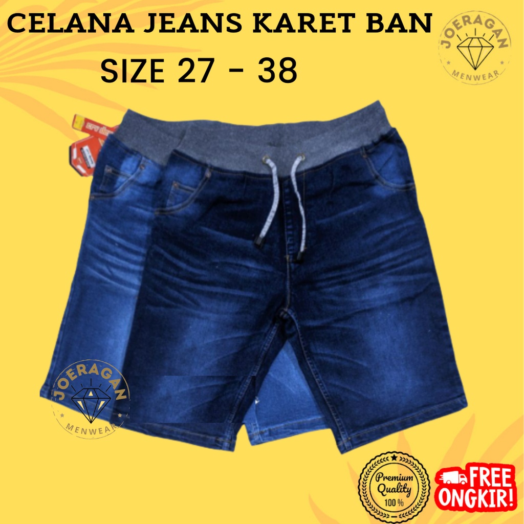 Celana Jeans Pendek Pria CRV Karet Pinggang RIP size 27-38 / Celana Pendek Jins