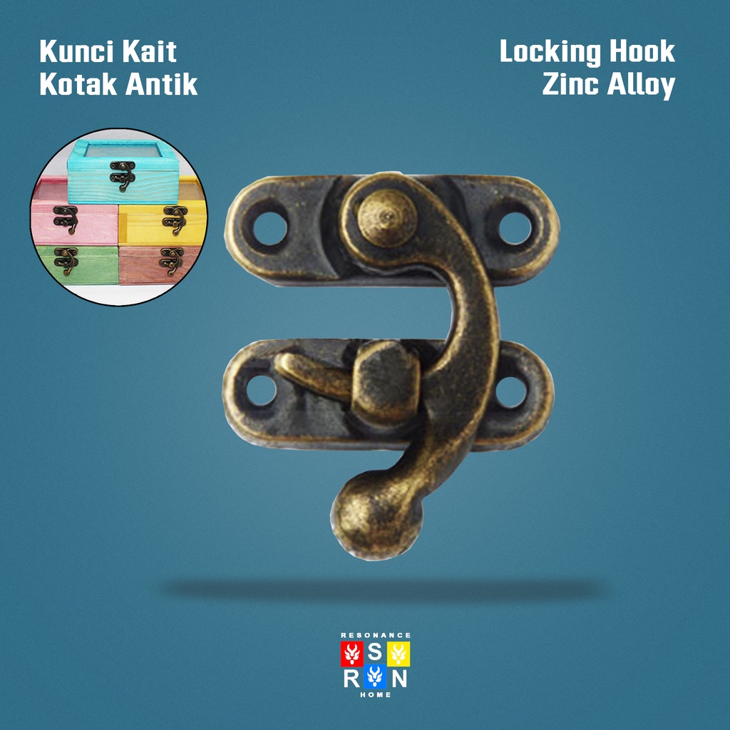 Kunci Pengait Kotak Box Kayu Antik 37x42mm / Locking Hook Resonance Home