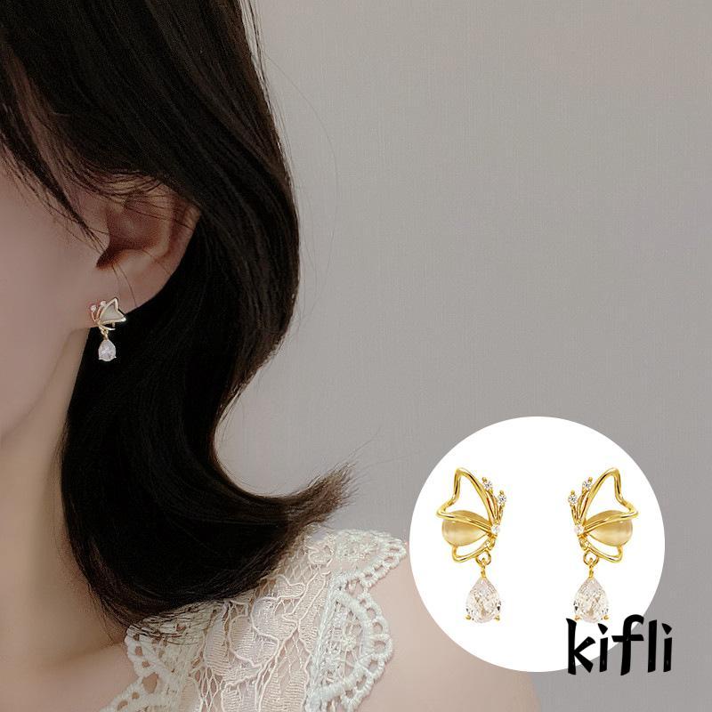 Anting Stud,Desain Kupu-Kupu Hati,Water Drop,Bahan Zirkon Opal,Untuk Wanita