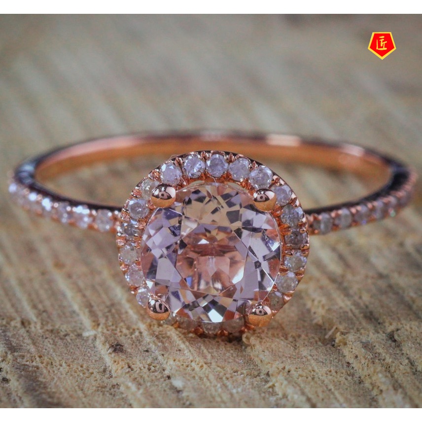 [Ready Stock]18K Rose Gold Micro-Inlaid Moissanite Ring