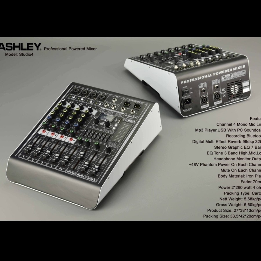 PROMO POWER MIXER ASHLEY STUDIO4/STUDIO 4 ( 4CHANNEL ) USB,BLUETOOTH,REC ORIGINAL
