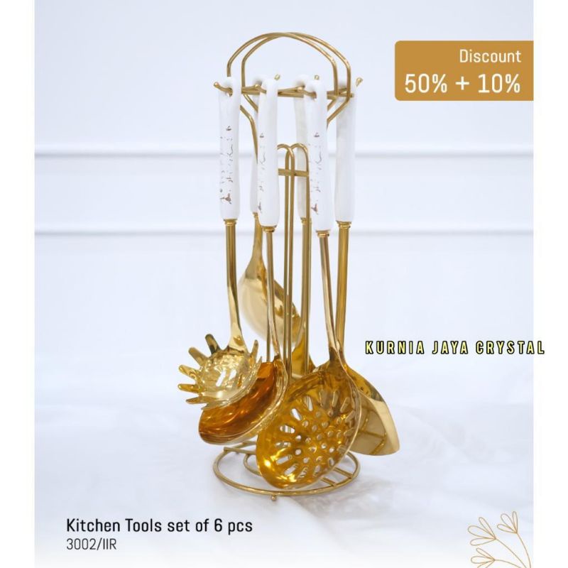 Kitchen stool marbel mewah/ Sutil sendok dapur 1 set 6 pcs ,rak ( warna putih )