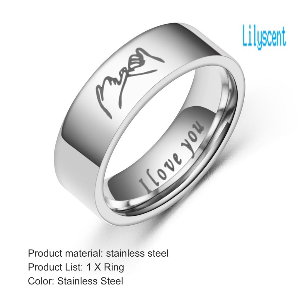 Cincin Pasangan Desain Tulisan I Love You Bahan Stainless Steel Gaya Kasual Untuk Hadiah Valentine