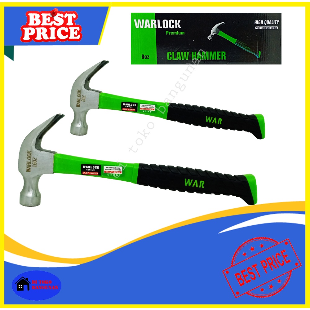 Palu Kambing Gagang Fiber Dilapisi Karet Tebal Ukuran 8OZ 16OZ Warlock Martil Hammer