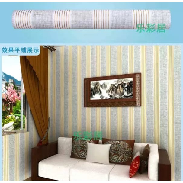 Wallpaper Sticker Dinding Garis Emas Abu-abu 45cm x 10m