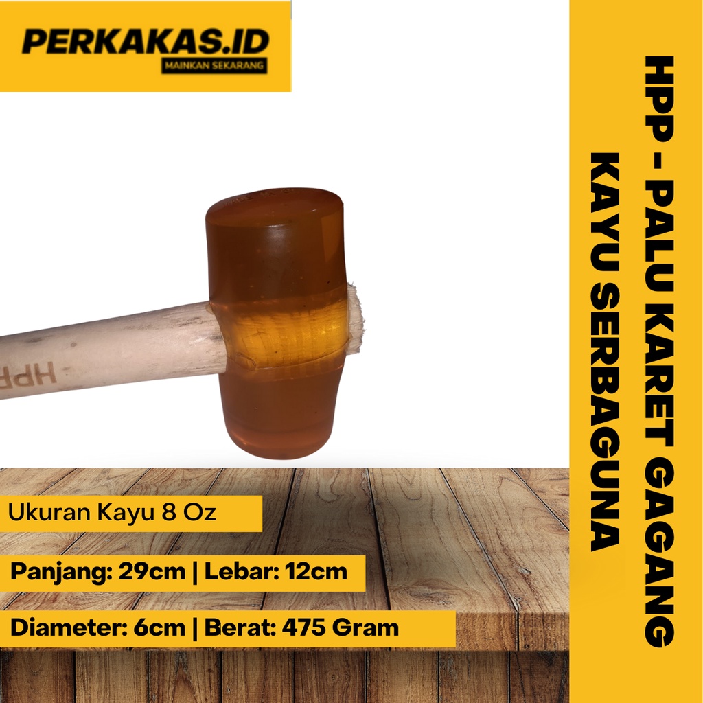 Palu Karet Keramik Pahat 8oz Gagang Kayu HPP