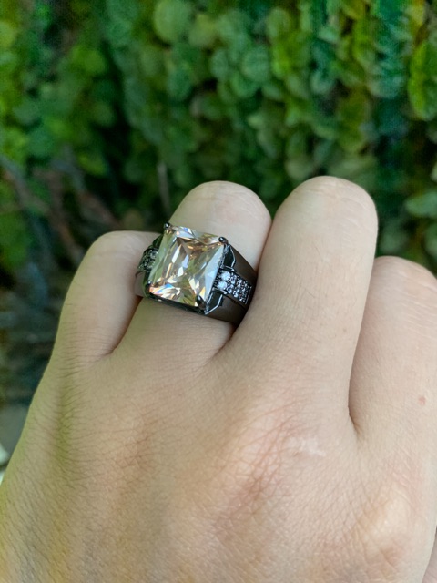 Cincin Pria Casual Akik Kecubung Teh Smoky Quartz Ring Hitam 18 K Gold Filled