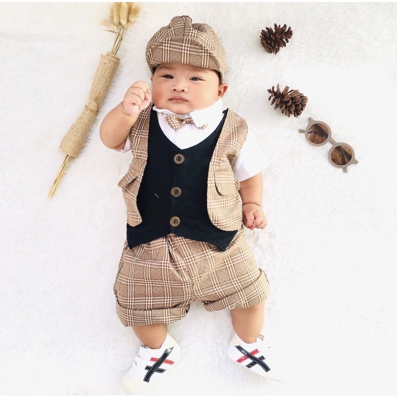 setelan jas anak kondangan 0 12 18 24 bulan 1 2 tahun free topi ANDREW tuxedo vest set baju formal anak laki laki setelan vest anak cowok baju bayi anak cowok  balita baju kondangan anak