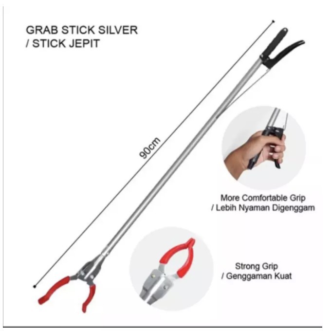 Grab stick Silver Stainless / Plastik/ Tongkat Jemuran Alat Penjepit Sampah &amp; Penangkap Ular