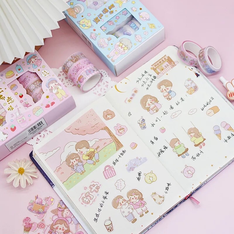 READY STOCK FANCY STICKER + WASHI TAPE BOX SET AESTHETIC LOVELY PINK KAWAII KIYOWO SELOTIP MOTIF LUCU WARNA WARNI CEWEK COWOK VIRAL TIKTOK ANAK PEREMPUAN REMAJA KOREA HP SCRAPBOOK JURNAL DIARY DEKORASI BUKU CATATAN DESAIN HEWAN DECO HADIAH ULANG TAHUN